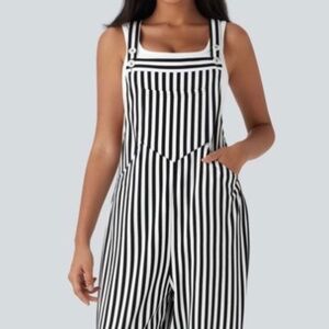 XS Black and White Striped Waffle Knit Halara Overalls Jogger